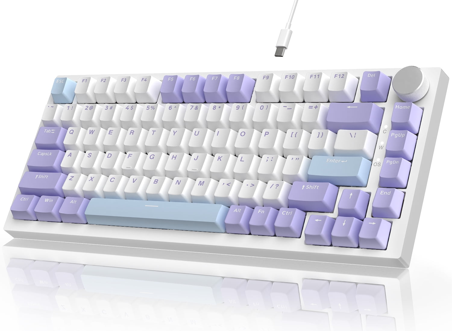AK820 Mechanical Keyboard with CNC Knob Control,82Keys Gasket Mount Wired Gaming Keyboard,75% ANSI Layout,5 Sound Absorbing Foam,Hot-swappable,White Backlit,for PC,MAC (White\u0026Purple)